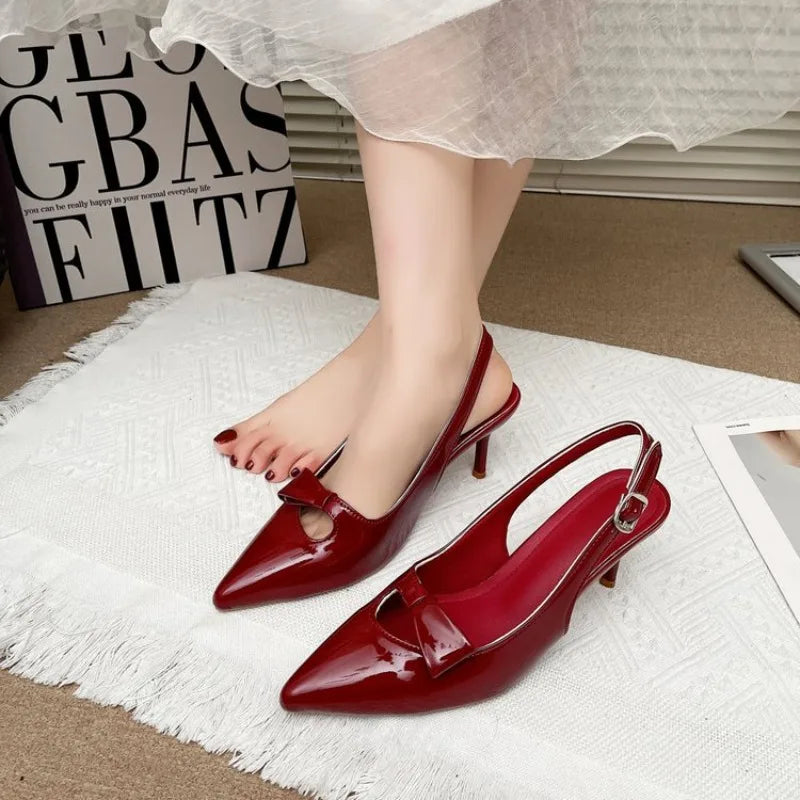 Design Backless Bow Women Heels Sexy Pointed Thin Heel Stripper 35-43