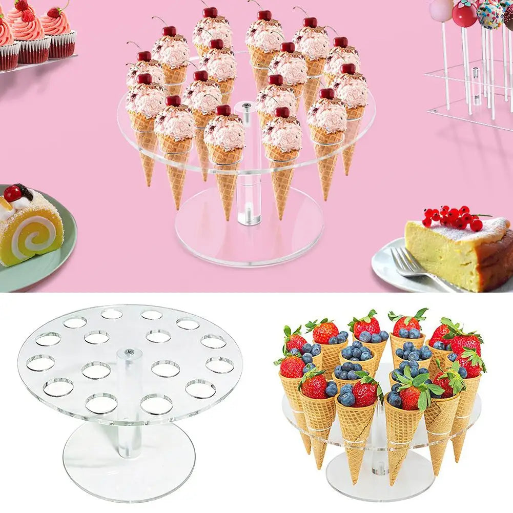 16-Hole Acrylic Ice Cream Cone Holder & Dessert Display Stand Dessert Display Stand Zpaxo