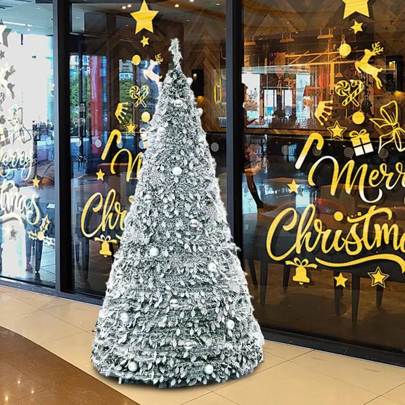 1 8m Pop-up Christmas Tree Foldable Tinsel Flocking Decoration Snow