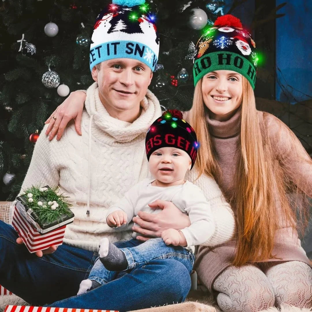 Glowing Christmas LED Santa Hat Battery Operated Flashing Knit Beanie