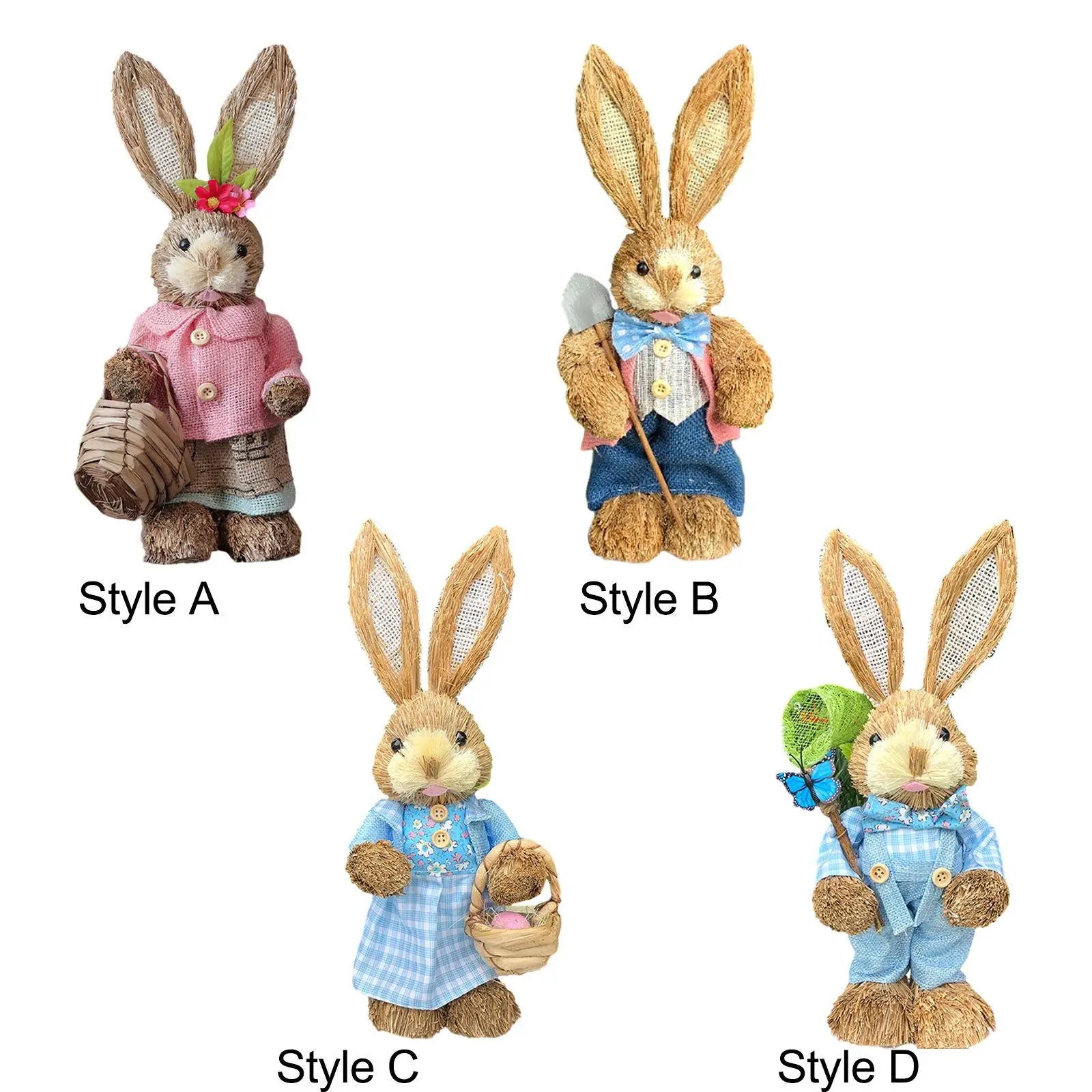 Straw Easter Bunny Statue – 13.78" Standing Rabbit Figurine Easter Bunny Figurine Zpaxo