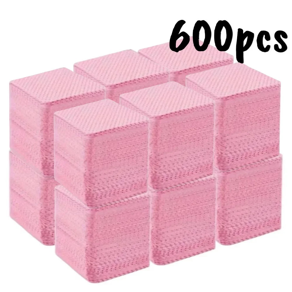 20-600pcs Lint-Free Nail Wipes Gel Cleansing Tissues Aluminum-Free Nail Polish Remover Pads for Nail Beauty Cleaning Care Tool Zpaxo 600pcs Pink Wipes