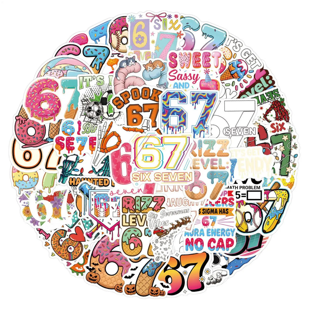 Waterproof 67 Number Meme Stickers Vinyl Decals Bulk Laptop Water