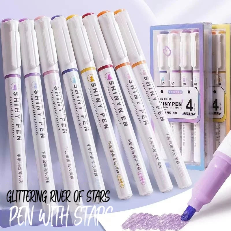 4 Colors Aesthetic Star Glitter Highlighters Shiny Scrapbook Doodle Zpaxo