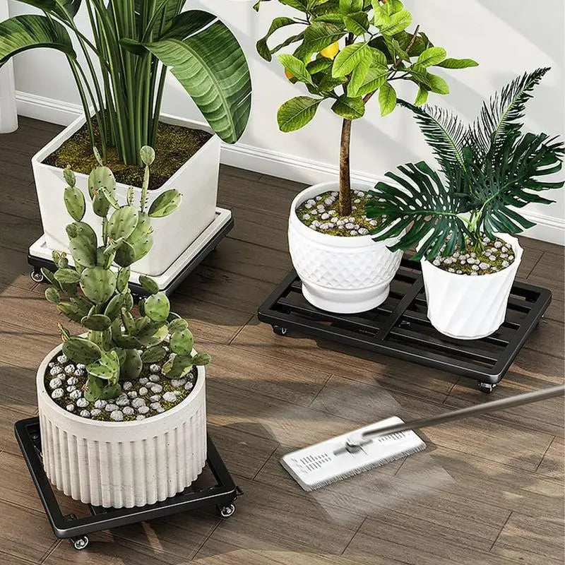 Universal Flower Pot Wheels Square Metal Tray Heavy Duty Flower Pot Rack Plant Movable Rolling Potted Plant Stand With Rollers Zpaxo