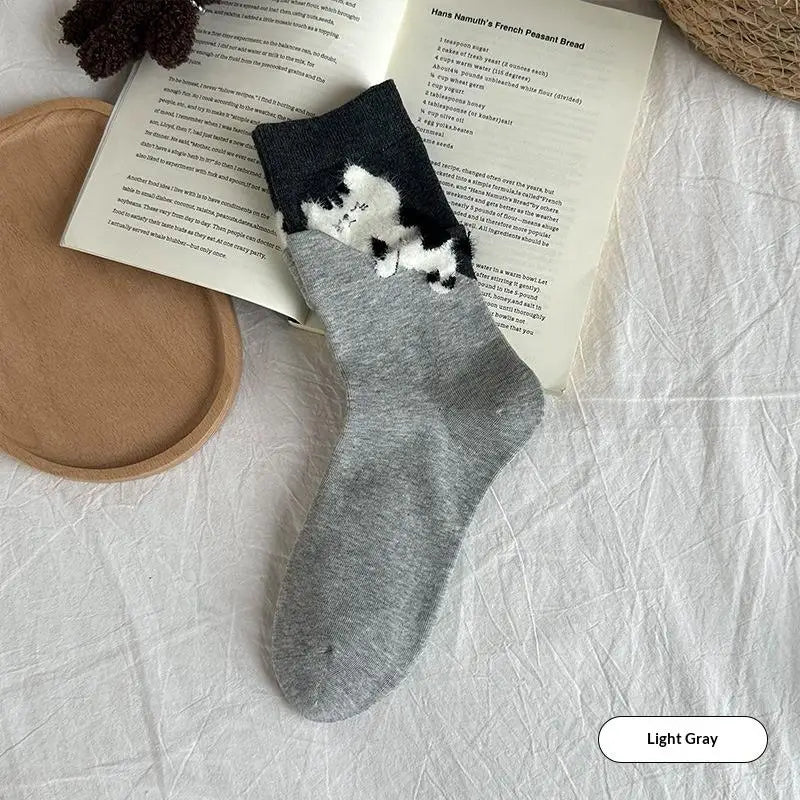Mid-tube Couple Socks Soft Comfort Durable Sweat-absorbing 3D Cat Zpaxo A3 One Size