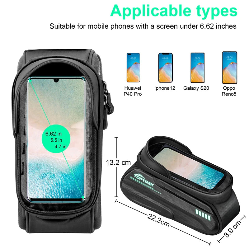 Bike Phone Touch Screen Bag 6.6in Bicycle Reflective Top Tube Bag Shell Water Repellent Front Frame Bag for Road Mountain Cyclin Zpaxo