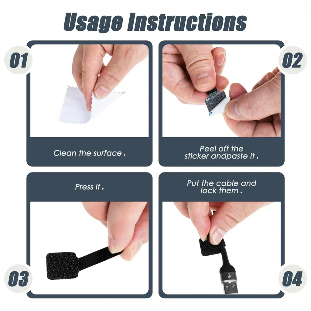 5/100Pcs Reusable Cable Organizer Desk Wire Winder Cable Tie Organizer Self Adhesive Cord Rope Holders Cord Protection Straps Zpaxo