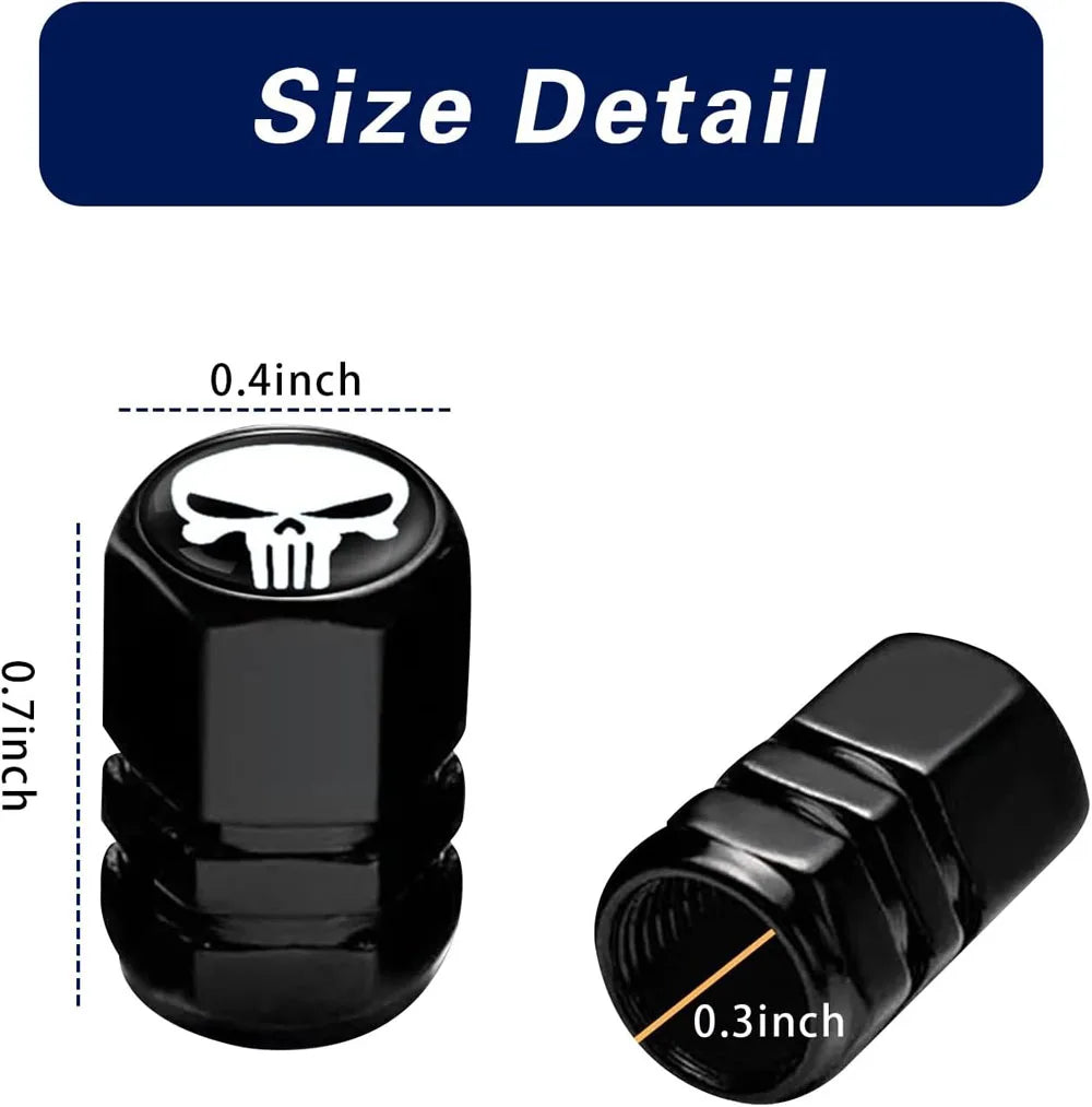 Skull Tire Valve Stem Caps – 4-Pack Aluminum Dust Covers