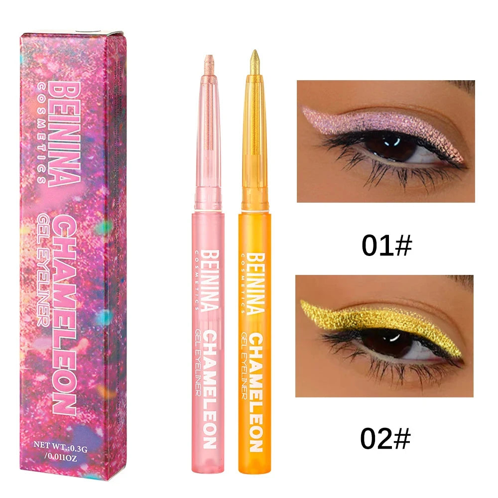 Shiny Chameleon Yellow Eyeliner Gel Pen Metallic Eyeshadow Multicolor Eye Liner Pearlescent Polarized Inner Eyes Pigment Makeup Zpaxo 01 and 02