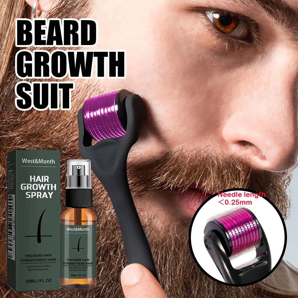 Men's Beard Growth Spray Kit with 0.25mm Micro Roller – WEST MONTH Beard Growth Kit Zpaxo