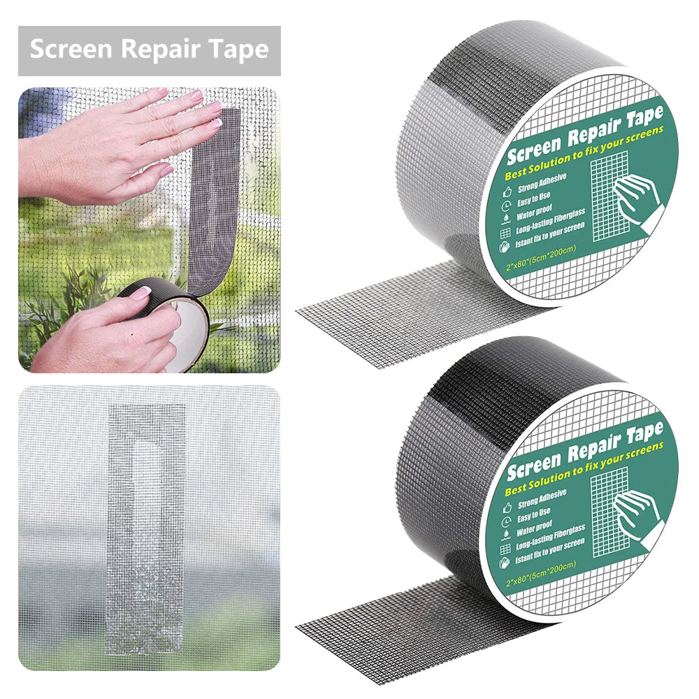 Window Screen Repair Tape Self 5*200cm Adhesive Mesh Tape Net Door Fix Patch Anti Insect Mosquito Mesh Broken Strong Repairing Zpaxo