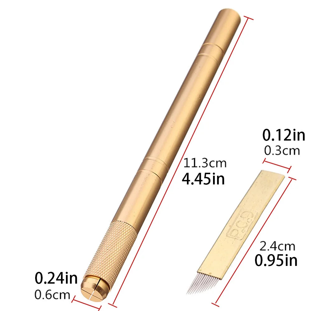 Golden Tebori Pen Manual Microblading Tattoo 12 Pins Needles Tatoo Zpaxo