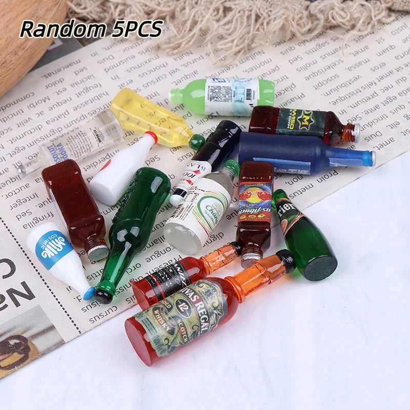 ▶5Pcs 1:12 Dollhouse Miniature Drinks Bottles Model Dolls Kitchen Accessories Zpaxo Random 5Pcs
