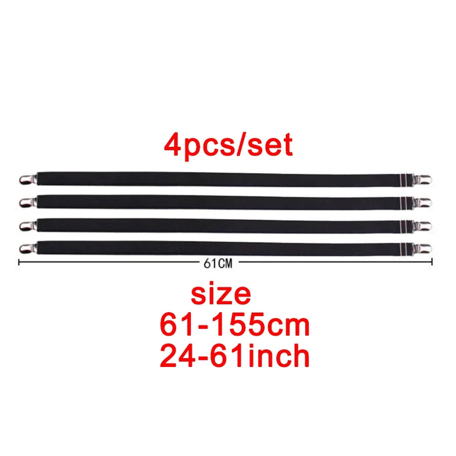 4pcs/set Elastic Bed Sheet Strip Fastener Bed Sheet Grippers Belt Adjustable Mattress Cover Blankets Holder Bed Sheet Set Zpaxo 61cm-black