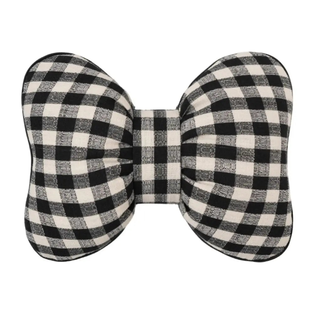 Pink Color Bowknot Pillows Plaid Interior Cute Design Car Seat Neck Rest Grid Pattern Bowknot Shape Bow Shape Pillow Adults Use Zpaxo
