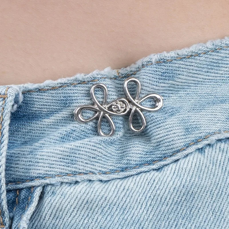 Clover Waist Button Fastener Adjustable Metal Jeans Buttons - Tighteners for Loose Denim, Instant No-Sew for Denim Trousers Zpaxo