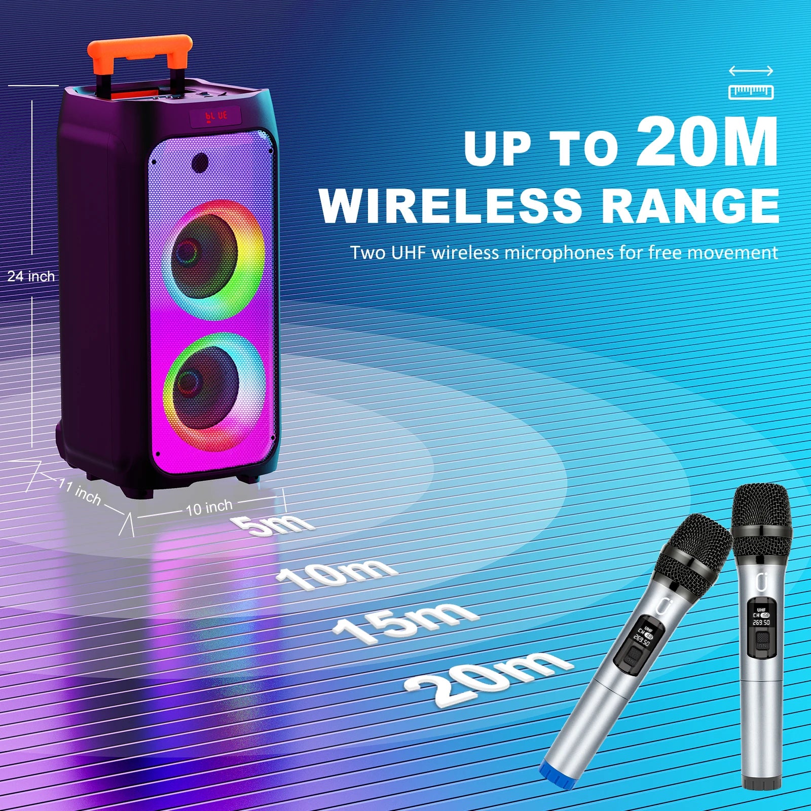 Fanfun T8 Large Bluetooth Speaker Wireless Wheels Push Rod Karaoke
