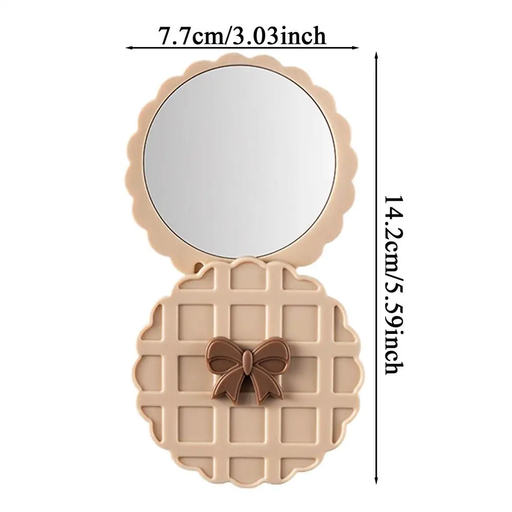Purse Mirror Waffle Pattern Pocket Makeup Mirrors Round Cosmetic Accessories for Checking Appearance Hair Styling Outdoor Zpaxo Beige