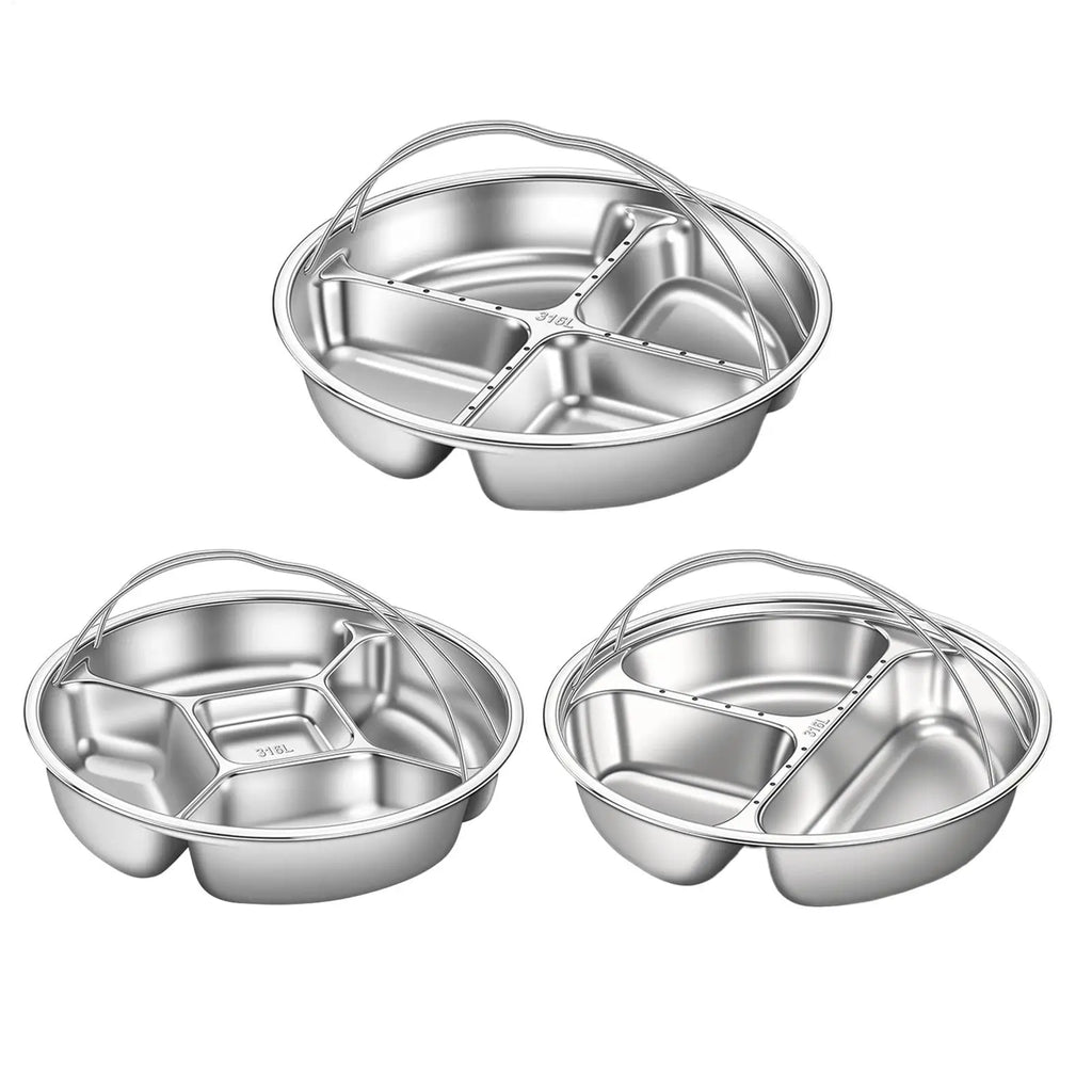 5-Grid Divided Stainless Steel Serving Tray | Snack & Fruit Plate Divided Serving Tray Zpaxo