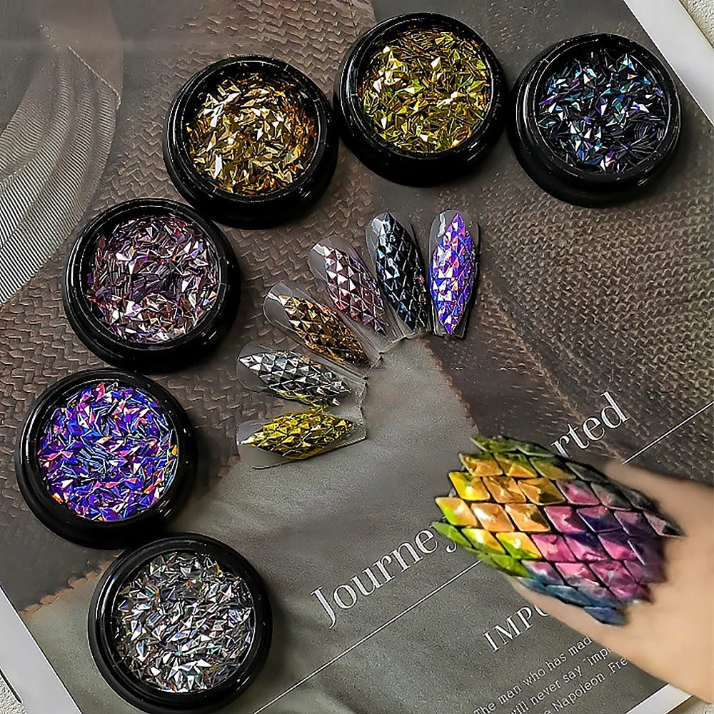 3D Dragon Scale Nail Decorations Glitter Holographic Mirror Diamond Zpaxo