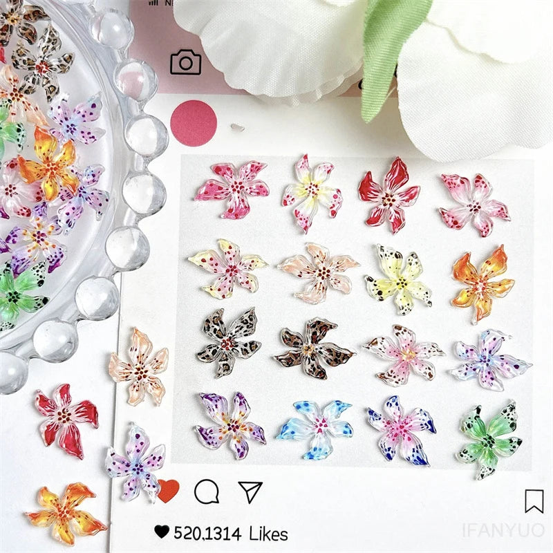 Mixed 3D Resin Gradient Colorful Transparent Lily Nail Art Decoration