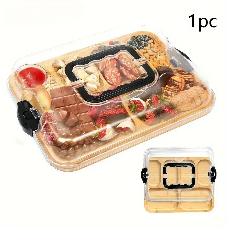 Stylish Natural Bamboo Cheese Tray Snap-on Acrylic Lid Easy-clean