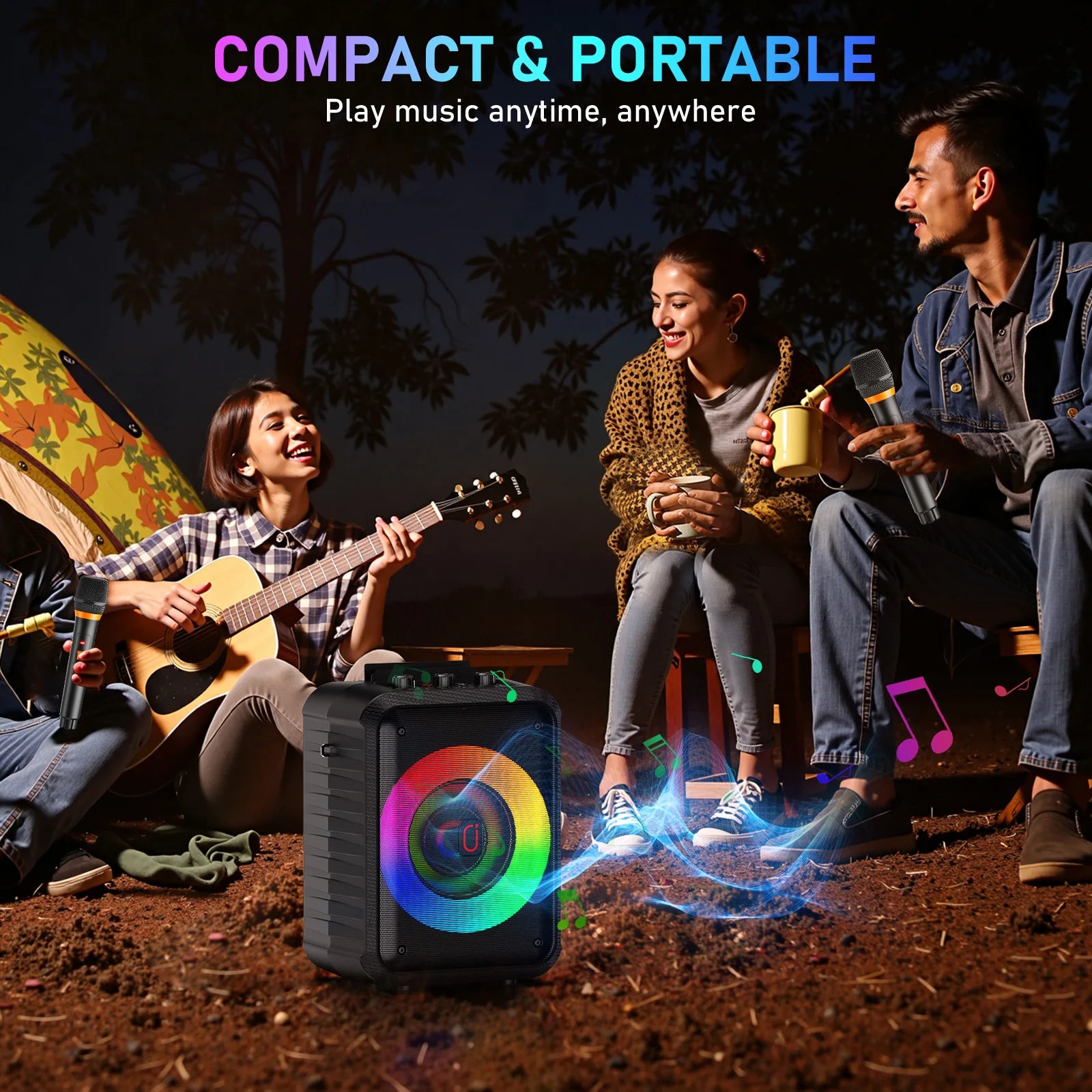 Dual Wireless Microphone Satchel Bluetooth Karaoke Audio Bt Usb Tf