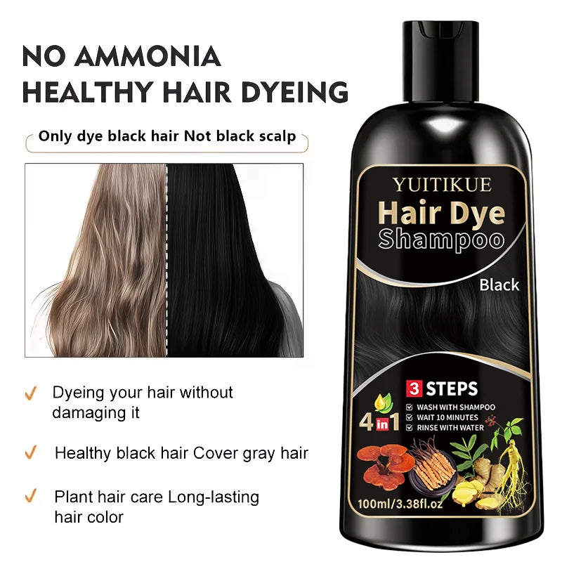 YUITIKUE Herbal Black Hair Dye Shampoo – Color & Cleanse Hair Dye Shampoo Zpaxo