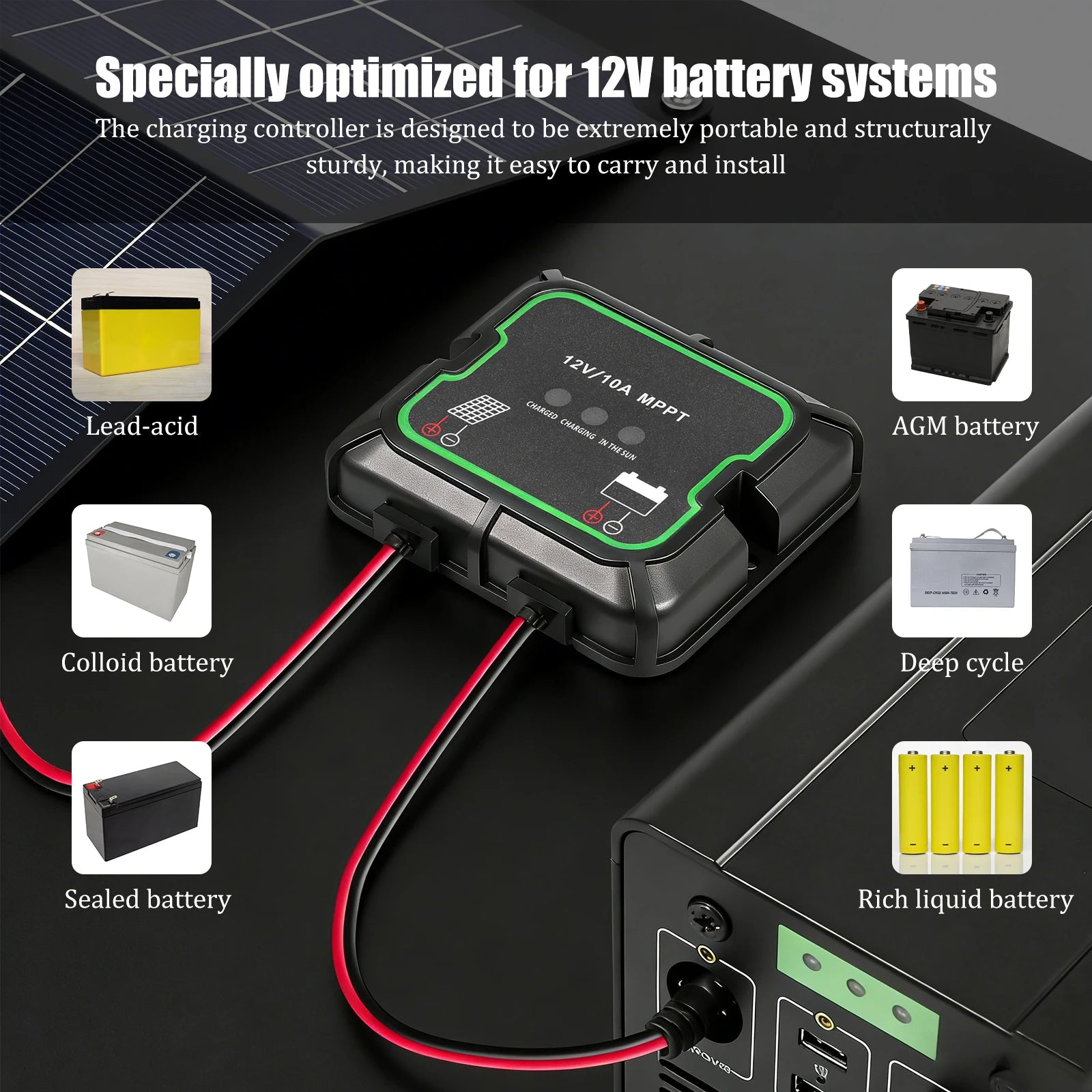 MPPT Solar Charge Controller 12V Efficiency Regulator LiFePO4 AGM
