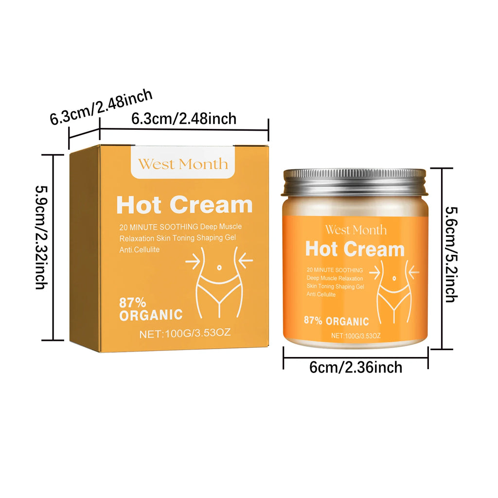 Hot Cream Anti-Cellulite Slimming Lotion 87% Organic | 100g Slimming Body Cream Zpaxo