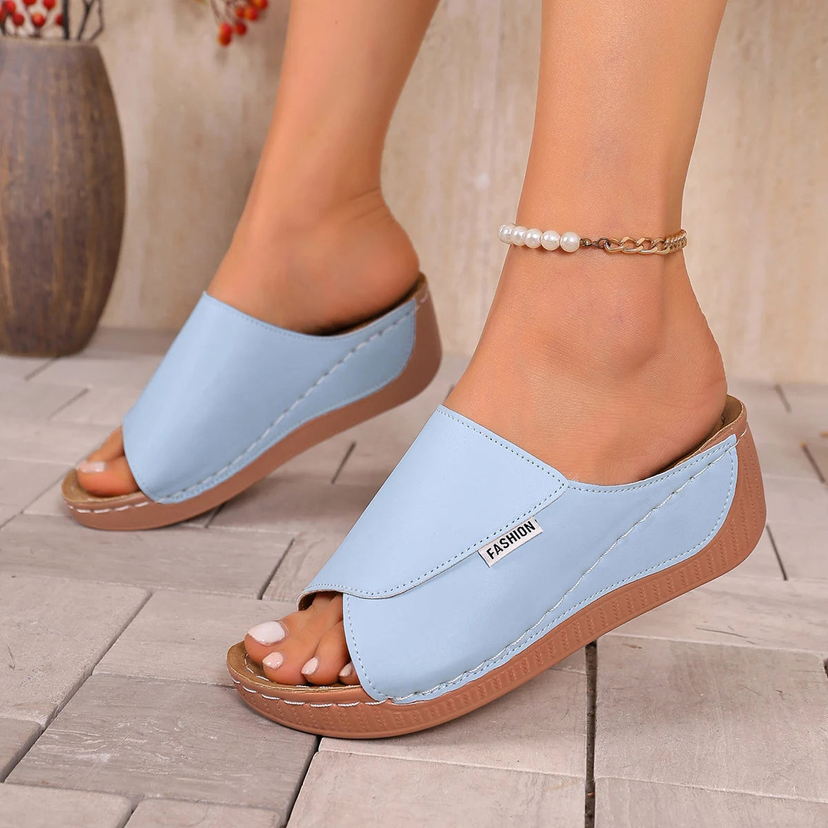 Women Slippers Thick Heel Slip-On Women Shoes 2025 New Fish Mouth Slope Heel Slippers Large Size Summer Sandals Slides Women Zpaxo