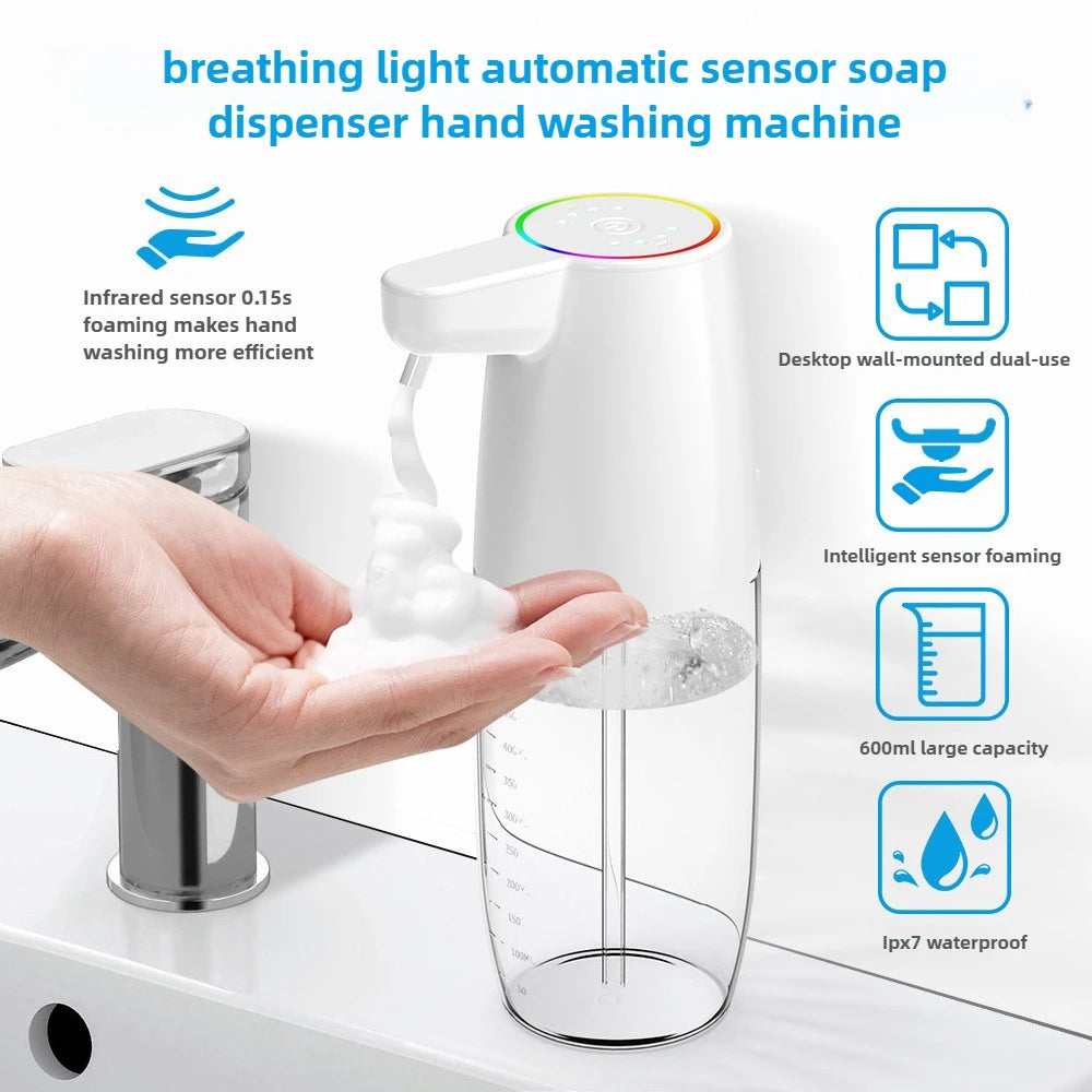 600ML Foam soap dispenser LED light infrared induction Hand washer automatic induction hand sanitizer machine soap dispenser Zpaxo