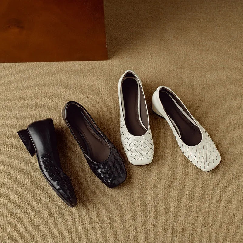 Woman Fashion Heeled Sandals Summer Dress Shallow Shoes Weave Retro Women Shoes 2025 New Designer Trend Walking Zapatos De Mujer Zpaxo