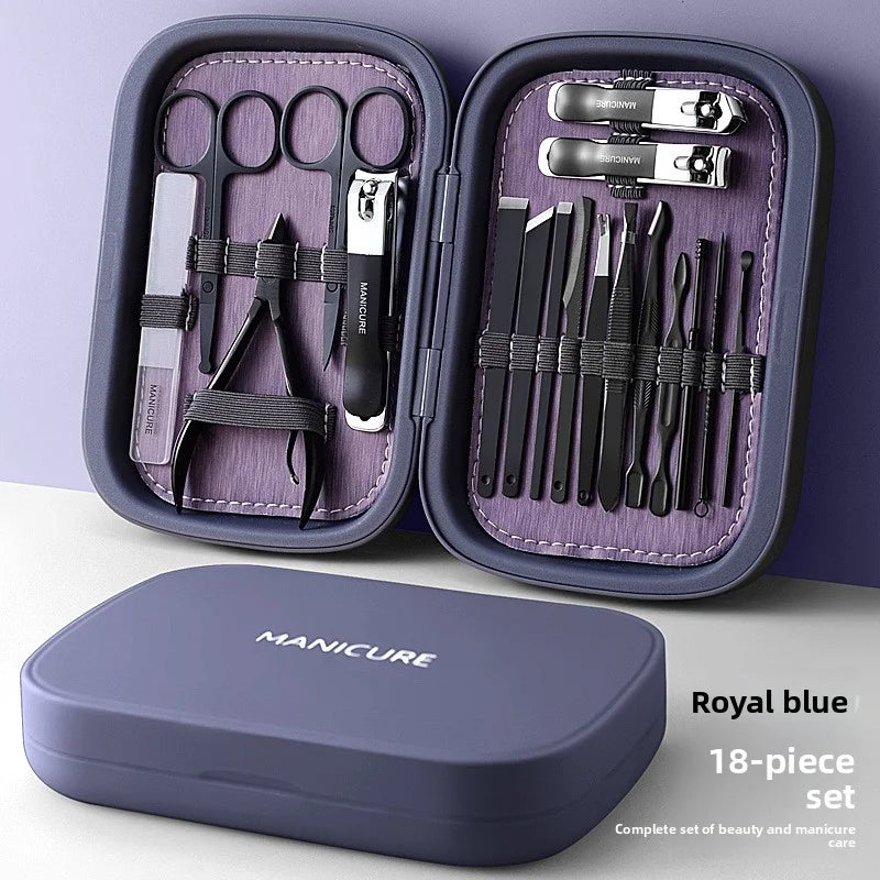 exquisite Professional Stainless Steel Nail Clipper Set Green Nail Tools Manicure Pedicure Set of 18pcs Travel Grooming Kit Zpaxo royal blue