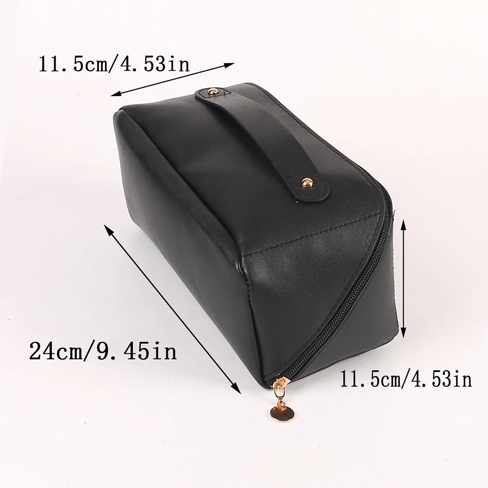 Travel Cosmetic Bag Large-Capacity Makeup Storage Bag Waterproof PU Leather Pillow Shape Toiletries Organizer Zpaxo Black