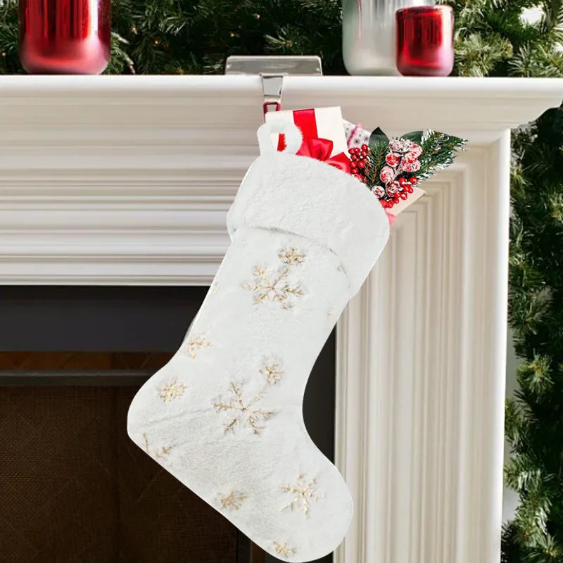 Christmas Stocking Decoration Gold Silver Sequins Long Plush Bag