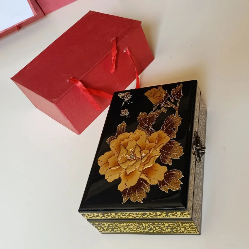 Handmade Lacquerware Jewellery Box – Hand-Painted Wood & Lock Jewellery Storage Box Zpaxo