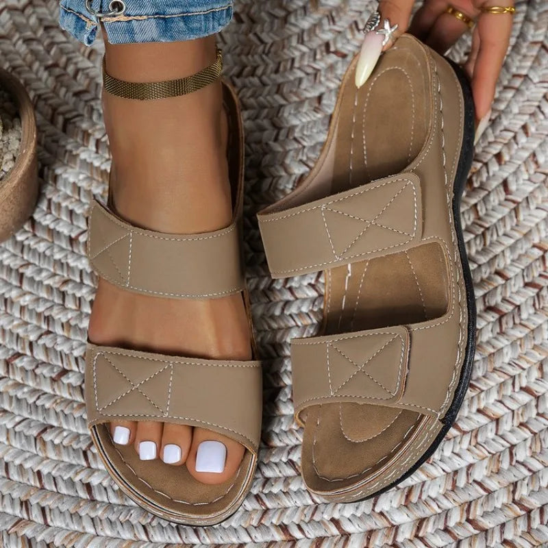 Fish Mouth Open Toe Comfortable Lightweight Vintage Double Velcro Zpaxo Khaki 42