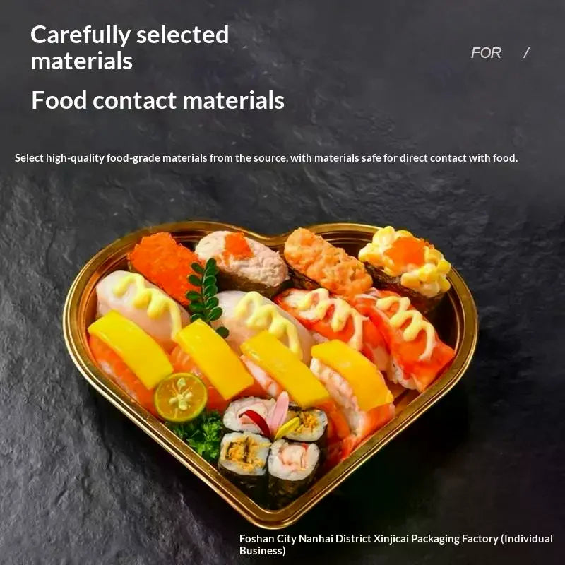 10pcs Heart-Shaped Serving Trays With Transparent Lids Reusable PET Snack Fruits Sushi Cheese Salads Desserts Packaging Boxes Zpaxo