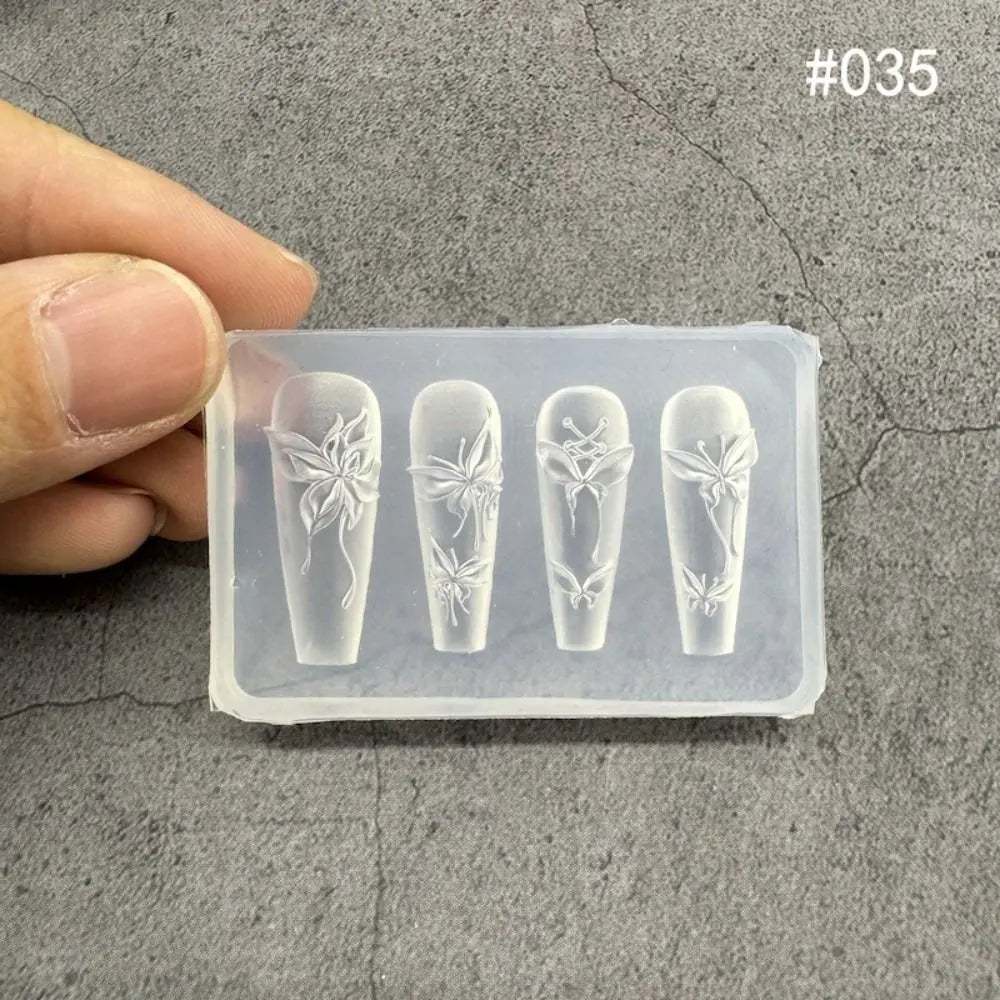 Transparent Nailart Mold 3D Carving Rose Flower Silicone Template Box Zpaxo
