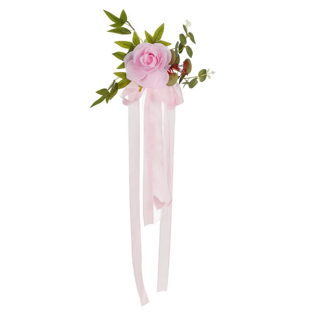 Wedding Pew Chair Decoration – Artificial Rose & Ribbon Garland