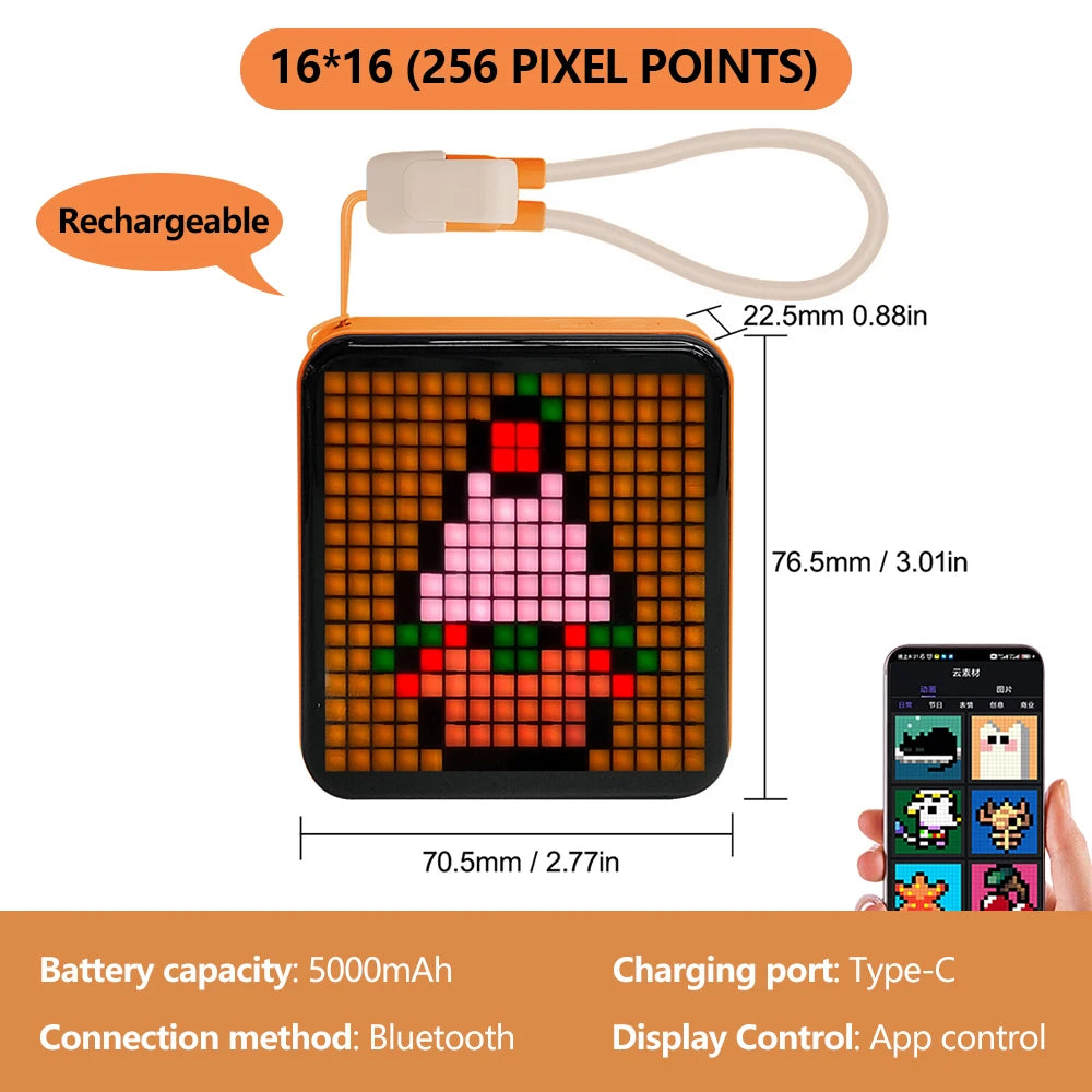 LED Pixel Display Panel Night Light Bluetooth APP Control Photo Frame Animation Display Beside Decoration Light For Room Decor Zpaxo USB Plug 16x16 Orange
