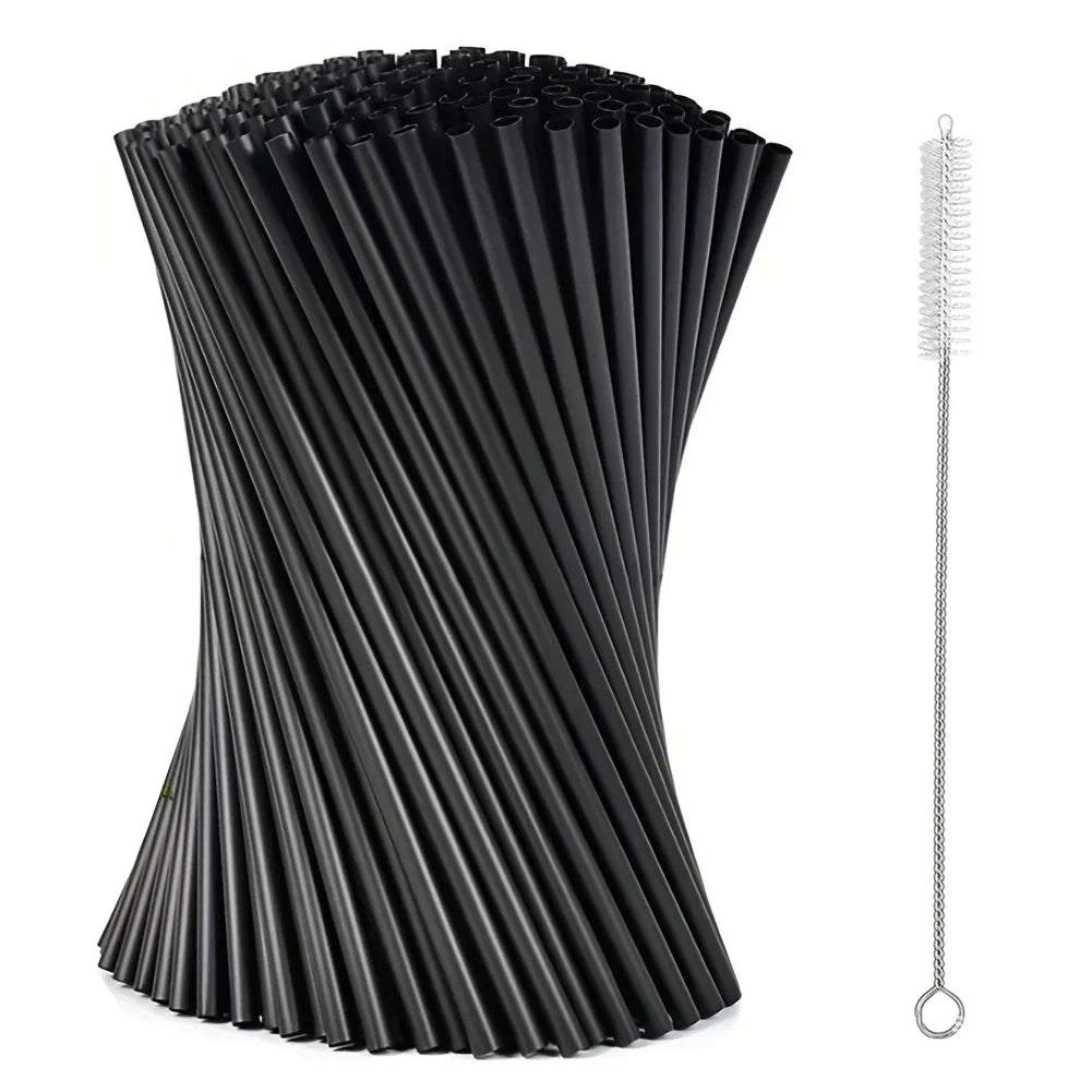 Black Drinking Straws Straw Brush Cocktail Reusable Flexible Plastic