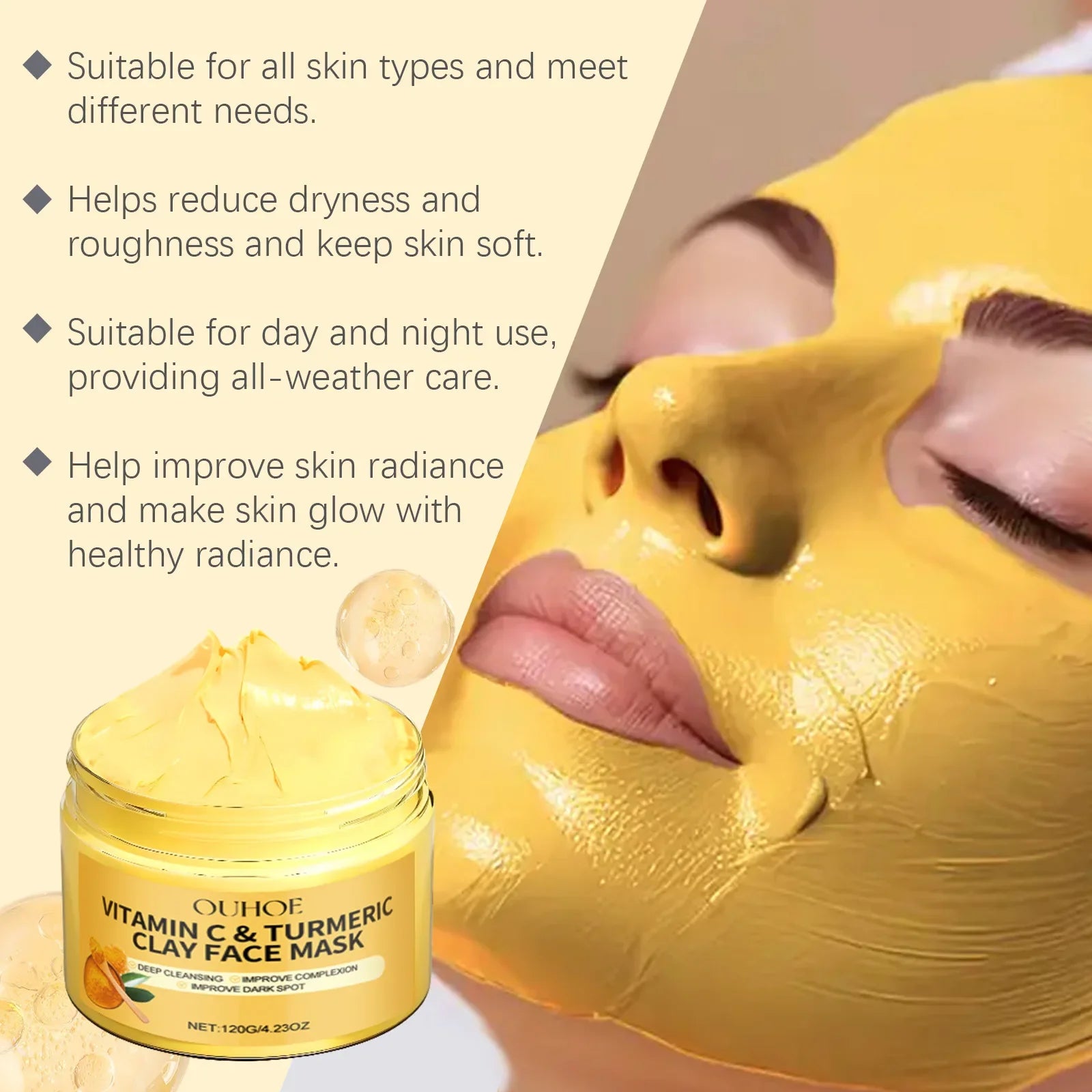 Vitamin C Turmeric Mud Mask Exfoliating Facial Mask Improve Pore Deep Cleansing Nourishing Hydrating Glowing Skin Care Clay Mask Zpaxo