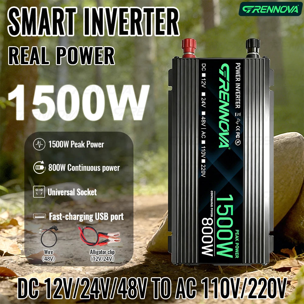 1500W True Rated Power Inverter 12V/24V/48V to 110V/220V AC Converter with USB for RV Camping Off-Grid CE FCC Certified Zpaxo