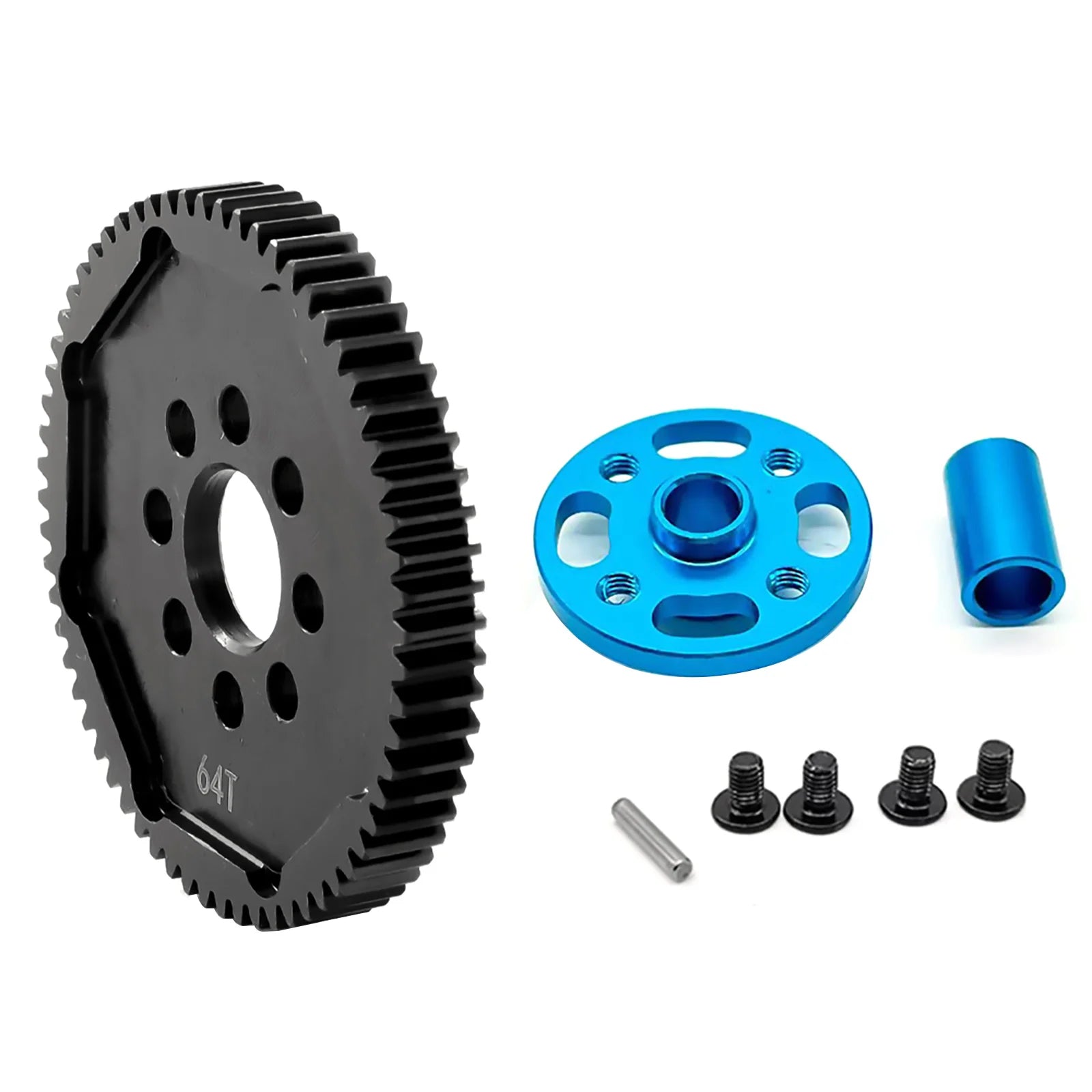 Aluminum High Speed Spur Gear With Gear Mount Kit Upgrade Parts For Tamiya TT02 TT-02 RC Car Accessories Replace 63T/64T/66T/71T