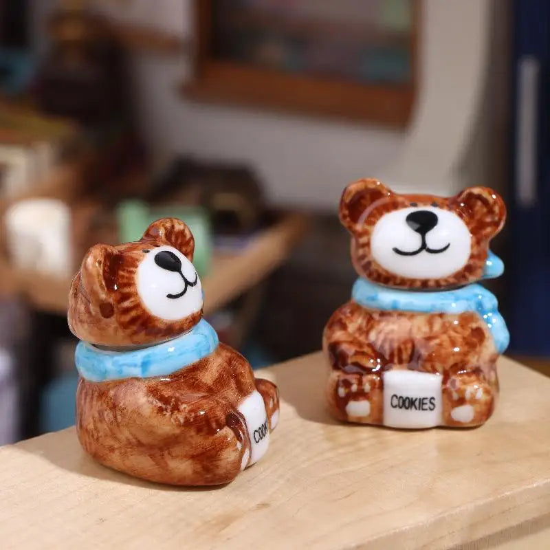 1 3Sets Miniature Dollhouse Porcelain Bear Cookie Candy Jars Zpaxo