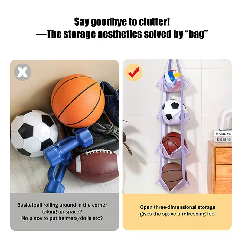 Wall Mounted Ball Storage Hanging Bag Mesh Pockets Organizer Zpaxo