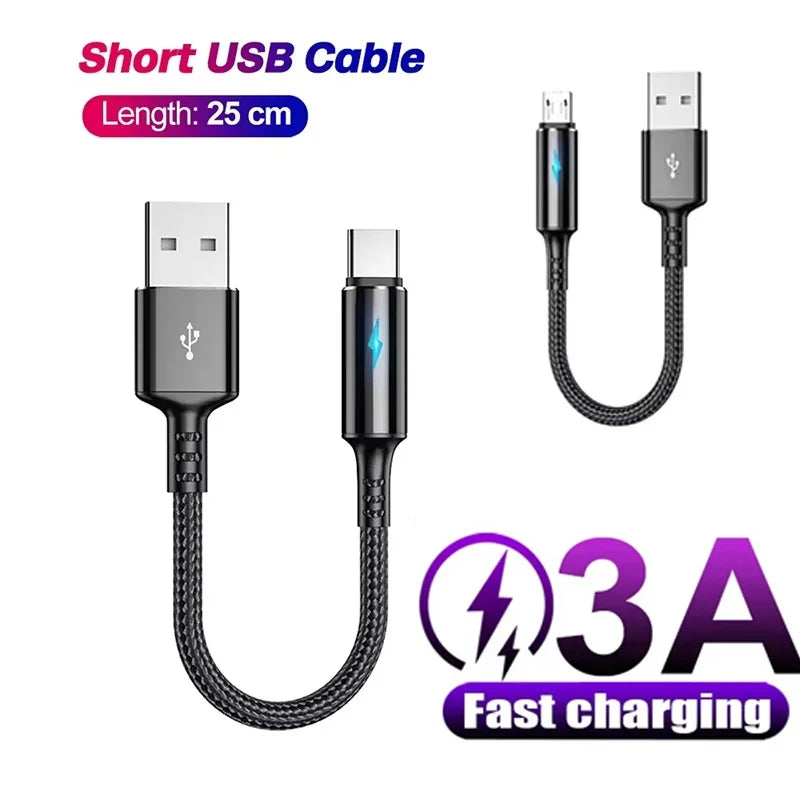 Short Cable USB C Micro 3A Fast Charging Iphone Xiaomi Huawei Mobile Zpaxo